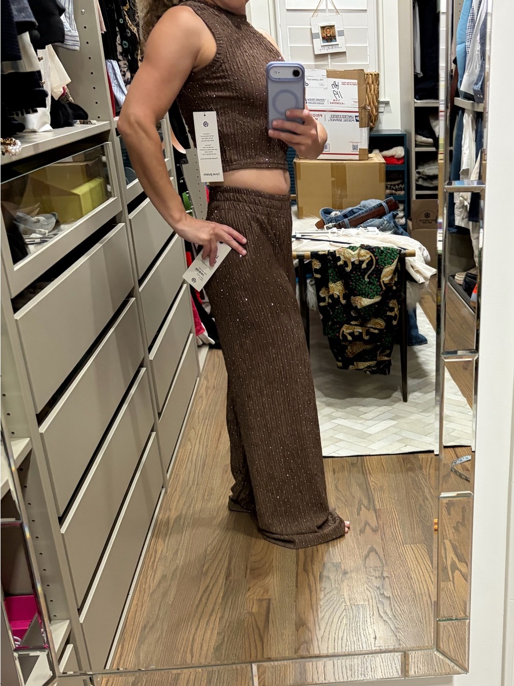 Brown Sleeveless Crop Top & Wide Leg Pants Set - Picture 3 of 3